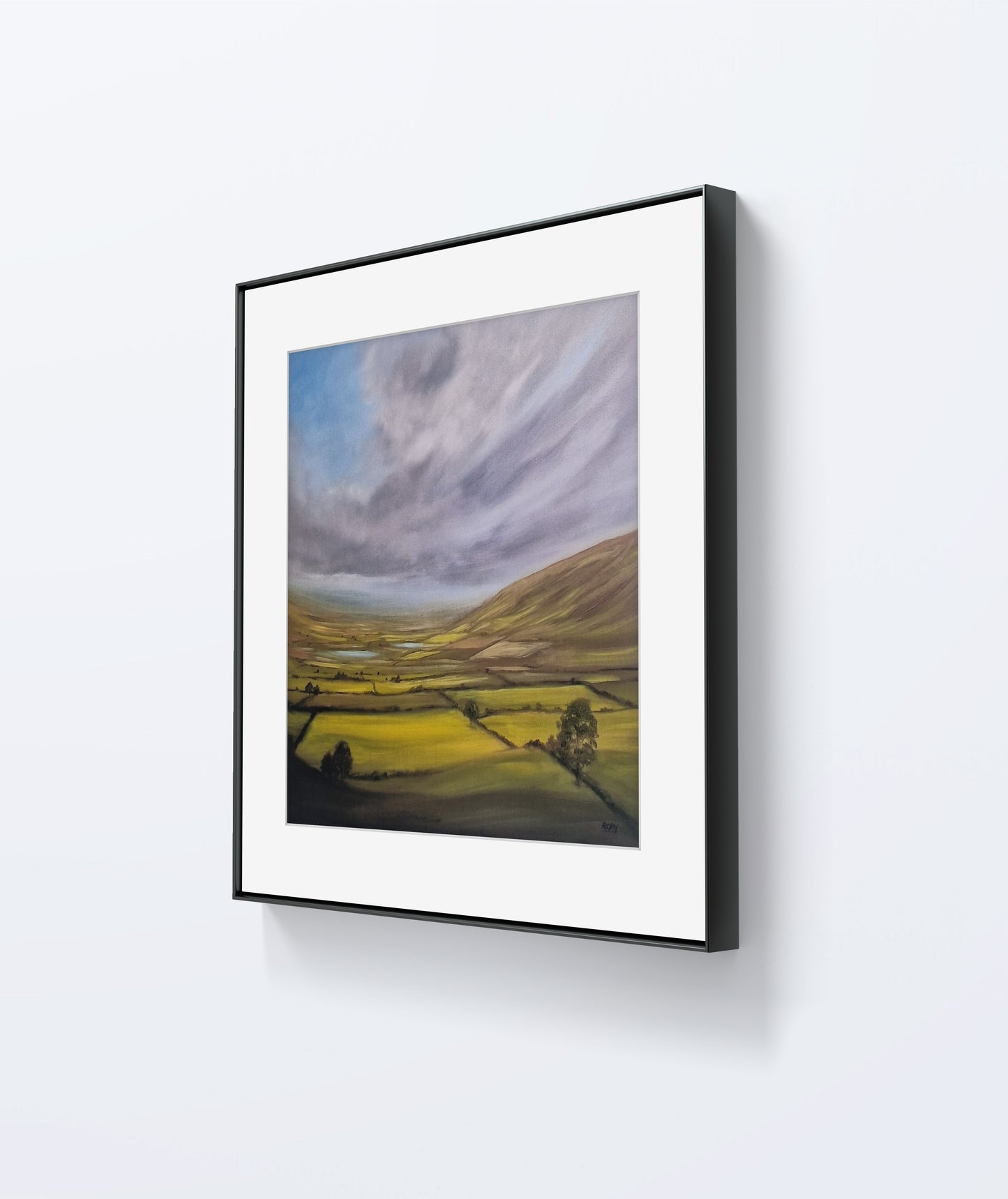 Hidden Lakes by Stephen Roby. Framed. Side View.