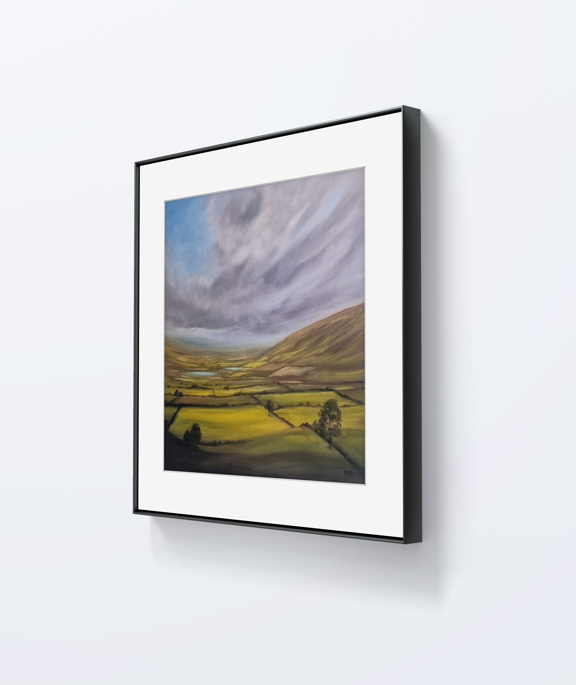 Hidden Lakes by Stephen Roby. Framed. Side View.